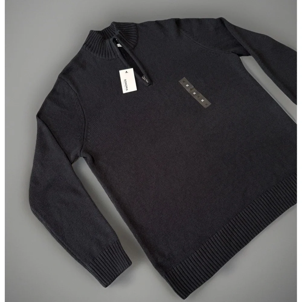 NWT‎ Sonoma Quarter Zip Black Sweater Mens Size XL